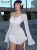Off Schulter Beach Deckbedeckung weißes Kleid Langarm Drawschnellgerautes transparentes Mini -Badebekleidung
