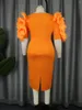 Plus Size Dresses Women Orange Printed Bodycon Tuttle Ruffle Sleeve Summer Midi Dress Evening Cocktail Party Short Gowns 4XL