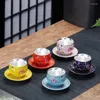 Tea Cups 1 Set With Tray Enamel Color Gilt Silver Cup Home High-quality Teacup Portable Master Chinese Accessories