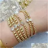 Bracelets de charme 10pcs à la mode plaqué or rond 5mm perle boule bracelet cz étoile coeur extensible élastique pour les femmes drop livraison bijoux dhjix