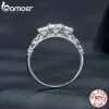 Smycken Bamoer 1.1Cttw Round Moissanite Platinum Plated Ring for Women D Color VVS1 Ex Lab Diamond Engagement Sterling Sier Ring