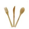 Flatware Sets Japanese Style Bamboo Jam Cutlery Set Natural Spoon Fork Knife Dinnerware LX8524