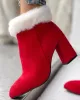 Сапоги женские рождественские туфли теплые зимние точки ноги высокой каблуки выходят из пушистых деталей коренастые ботинки на каблуке