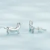 Set Wostu 925 Sterling Silver Sterling Cute Dachshund Dog Rings Regolable Orecchini Orecchini originali Gioielli adorabili per animali