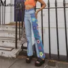 女性のジーンズセクシーなハイウエストフラワーグラフィックパッチワークファッションストリートウェアレディースデニムフレアパンツクロップドズボンヴィンテージ