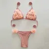 Damesbadmode Effen zwart badpak dames bikiniset met lage taille en bloemendecoratie strandbadpak S-XL J240330