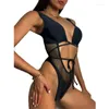 Costumi da bagno da donna 2024 Moda Donna Bikini Tinta unita Griglia Costume da bagno Backless Sexy Cinturino in un unico pezzo Primavera