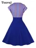 Sukienki imprezowe Tonval Blue w paski Patchwork Patchwork High talia Letnia sukienka dla kobiet 2024 VINTEK SINLINE