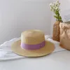 Женская плоская шляпа из натуральной соломы, летняя пляжная кепка с полями и лентой для праздничной вечеринки, chapeau femme 240326
