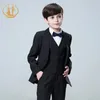 Primavera Autunno Formale Abiti neri per matrimoni Set Bambini Festa Host Costume Bambini Blazer Gilet Pantaloni 3 pezzi Abbigliamento all'ingrosso 240328