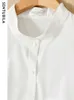 Women's Blouses Shirts Sentubila Simple loose white summer top stand up collar short sleeved button up straight shirt and shirtL240328