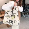 Okul çantaları tembel stil ins basit grafiti çizgileri omuz çantası tuval alışveriş kız öğrenci kumaş