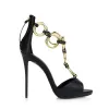 Sandals Sexy White Leather Gold Circle T Strap Women Banquet Sandals Thin High Heel Metal ring linked Peep Toe Party Shoes