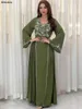 Abbigliamento etnico Dubai Arab Fashion Evening Party Elegante ricamo con paillettes Manica lunga O-Collo Abito con fasce Caftano da donna turco