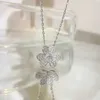 Designer High Version Van Three Leaf Flower Necklace Womens Small Grass Pendant Plated with 18K Gold Diamond Full of