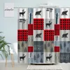 Chuveiro cortinas ano de natal tema cortina elk urso árvore de natal vermelho preto branco xadrez casa decoração do banheiro com gancho tela à prova dwaterproof água