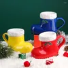 Tasses en céramique nouveauté dessin animé bottes de noël forme tasse à lait Sculpture tasse Table à manger maison cadeaux de décoration festive