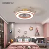 Plafondverlichting Roze Kroon Fan Licht Moderne Led Dimbare Lamp 49W Dia60Cm Voor Slaapkamer Gouden Verlichting Afstandsbediening