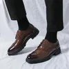 Casual Shoes Lace Up British Style Pointed Toe Leather Men Oxfords Business Formal Brogue Flats Thick Soled