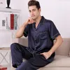 Birdsky Summer 1pc Men Men Pajamas Pijamas Pajama pj set Menwear Nightwear Short Sleeve Wear 100 ٪ Mulberry Silk Satin Solid S-268240401