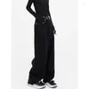 Pantalon femme droit noir 2024 taille haute mince mode coréenne jean ample streetwear maman