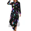 Sukienki swobodne memphis szyfonowa sukienka siatka minimalne wibracje lat 80. ładne kobiety długie rękawowe streetwear v szyja niestandardowa wielka rozmiar