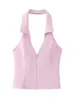 Gonne senza schienale rosa Pantaloncini Set da donna Slim senza maniche Crop Halter Vest Top Suit 2024 Summer Lady Sexy Vacation Beach Partywear240401