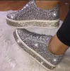 Sapatos de fitness primavera outono feminino 2024 moda apartamentos mulher confortável dedo do pé redondo rendas até strass resistente ao desgaste tênis