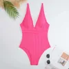 ARXIPA Sexy Bikini Costume Intero da Donna Vita Media Costume da Bagno Push Up Imbottito Costume da Bagno Brasiliano Scollo Profondo a V 3D Increspato a Righe Slim Solido