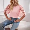 Blusas femininas de cor sólida blusa elegante estampa floral casual camiseta com ajuste solto o pescoço meia manga na moda streetwear para o verão