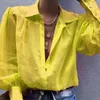 Blusas de mujer, camisas de manga abombada de otoño 2024, blusa de botones con cuello en V y solapa larga para mujer, Tops elegantes informales de Color sólido