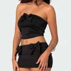 Work Dresses E-girl Kawaii Bow Strapless Camisole Tube Tops Mini Pencil Skirt 00s Retro Y2K Aesthetic 2 Piece Set Women Outfits Club Party