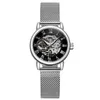 Montres-bracelets Argent Petite montre en acier Cadran noir Mécanique et auto-mouvement Montres pour femmes pour hommes