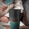 Чашки, блюдца, чайная чашка с керамическим фильтром, офисная крышка ручной работы, синяя креативная ретро-дехуа, красивая глазурь