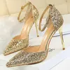 Scarpe eleganti Estate Donna 7,5 cm 9,5 cm Tacchi alti Sandali bling Lady Matrimonio Nuziale Basso Oro Argento Sandle Sparkly Party Nightclub