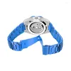 Armbandsur åttkantiga urtavla blå precision stålband pekare mekanisk självrörelse herrklocka