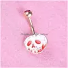 Navel Bell Button Rings Stainless Steel Barbell Drip Oil Pumpkin Head Skl Dangle Rose Gold Navel Belly Button Rings Body Piercing Je Ottvk