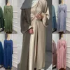 エスニック服2個セットKaftan Abaya Women yimono satin Satin Turkey IslamAch Arabic Robe Ramadan Dubai Abayas Hijab Dress Moroccan