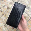 Carteiras Autênticas Real Crocodilo Barriga Pele Empresários Long Bifold Carteira Embreagem Bolsa Genuíno Couro de Jacaré Masculino Titulares de Cartão