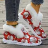 Boots Women's Santa Claus Pattern Canvas Shoes Christmas Style Plush Lined Flat Shoes Winter Warm Slip On Shoes