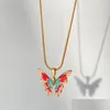 Pendant Necklaces Exquisite Enamel Butterfly Necklace For Women Charm Elegant Clavicle Chain Accessories Jewelry Gift Drop Delivery Pe Dh82Q