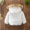 ダウンコートジャケットチャイルドガール2024冬の温かい幼児の男の子毛皮フードピュアホワイトフーディーファッションジップアップアウターウェアパーカー