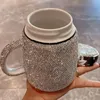 Mugs SCAONORCH Sparkling Rhinestones Coffee Mug Cup With Lid Handle Bling Diamond Ceramic Tea Tumbler Water Bottle Glitter