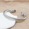 Bangles 7MM Luxury Brand Popular Woven Twisted Open Bangle With A Circle of White Zircon Stone Braided Cable Cuff Bracelet Women Jewelry