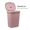 Laundry Bags Basket Collection Slim Hamper 60 Liter (15kg/33lbs) Capacity Cut Out Handles Attached Hinged Lid Ventilated Pink