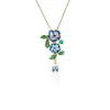 Halsketten mit Anhänger National Fashion Design vergoldete Emaille bemalte Blumenbüschel Magnolien-Imitation Hetian-Jade Court Vintage-Halskette
