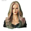 合成ウィッグnamm long Wavy Brown Wig for Women New Trend Synther Naturnetic Middle Part Curly WigハイライトカラフルなかつらデイリーパーティーコスプレY240401