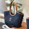 Denim Tote Weekend Travel Handbag Large Capacity Shoulder Designer Bag Men Vintage Briefcase Removable Leather Strap Shopping Bags Purse