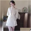 Etniska kläder 2024 Spring Summer Chinese Style Women Impd Hanfu Lady Elegant Long Sleeved Button Top High midjed kjol Cheongsam Dr OTC90