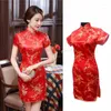 Vêtements ethniques Plus Taille 5XL 6XL Qipao Femmes Sexy Mini Split Cheongsam Vintage Col Mandarin Courte Robe Traditionnelle Chinoise Robes